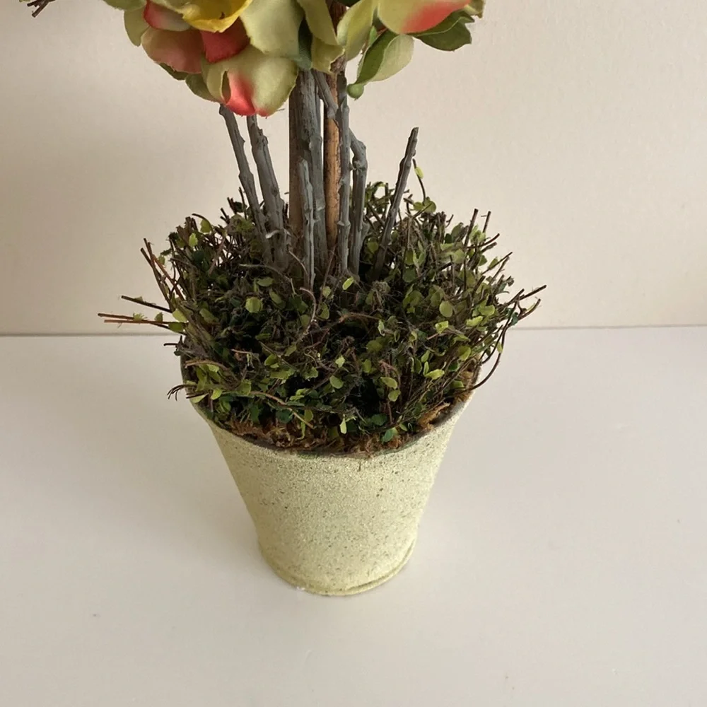 Floral Topiary in Cream Pot hydrangea boxwood accent faux floral cottagecore